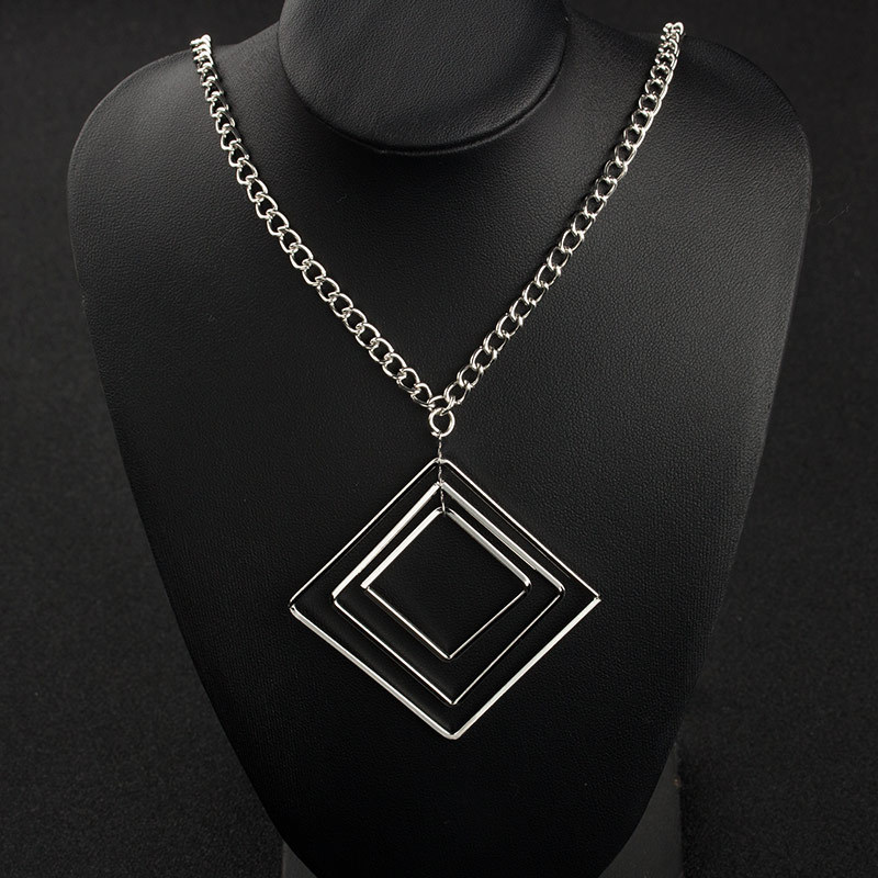 Sweater Chain Europe And America Simple Square Multi-layer Geometric Necklace display picture 2