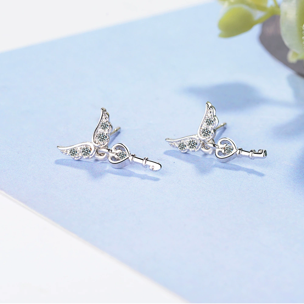 Key dangle earrings, Korean style, refined copper, simple elegant design