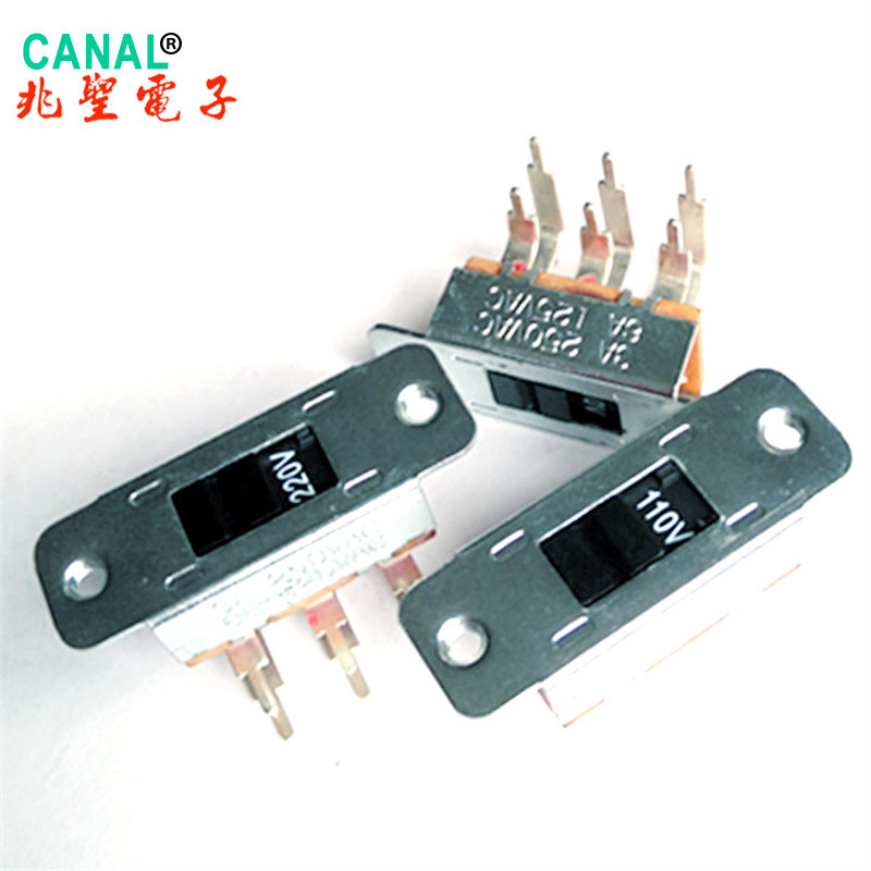 2档滑动开关 带认证2p3t嘉尼金属6弯脚电源电压控制转换拨动开关