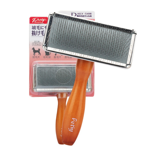 Pet comb, pin comb, long-haired dog comb, open knot comb, wooden handle steel plate comb Petiybeauty/Poly