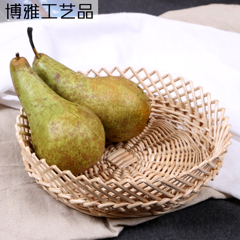 厂家批发藤编柳编水果蓝 编织框 果盘 收纳筐 圆形创意客厅零食展