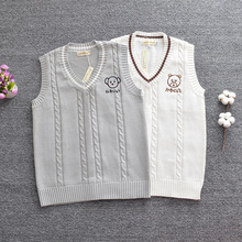 日系软妹小熊jk情侣毛衣学院英伦风JK制服刺绣V领男女背心毛衣