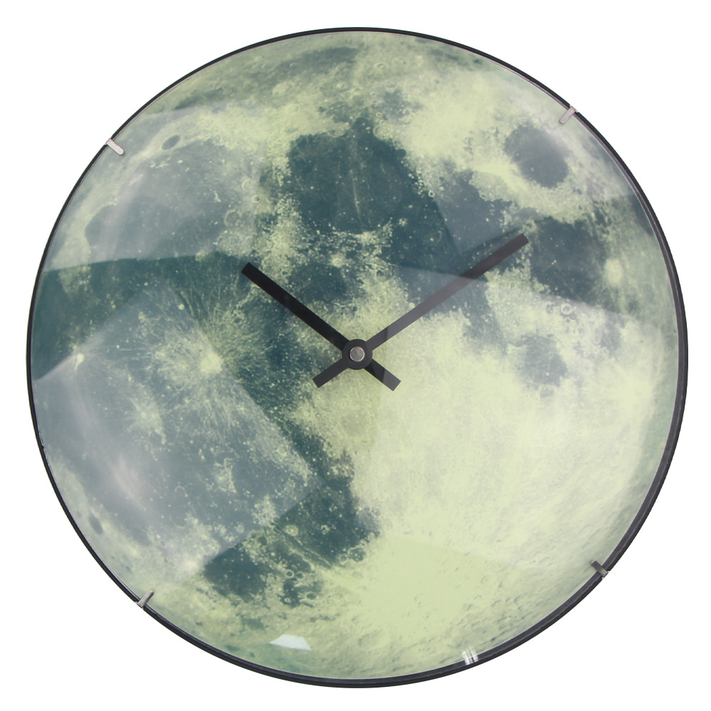 With curved glass cover 12 inch luminous clock moon wall clock quartz clock moon clock luminous living room creative clock