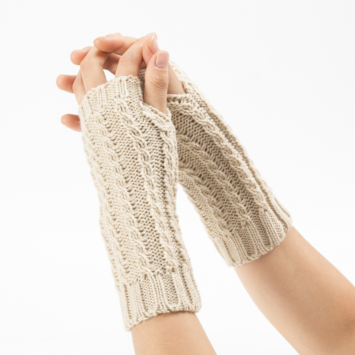 Gants de poignet torsadés en pâte frite Automne et hiver Nouvelle laine tricotée chaude Hommes et femmes Manches courtes ouvertes pour le ski_voghion.com