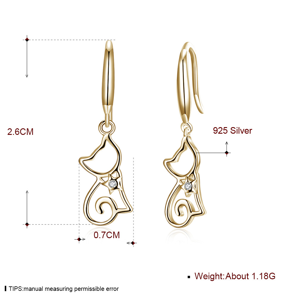 Simple Style Cat Sterling Silver Plating Zircon Drop Earrings 1 Pair display picture 2