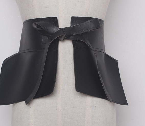 Ultra-wide full leather knotted waistban...