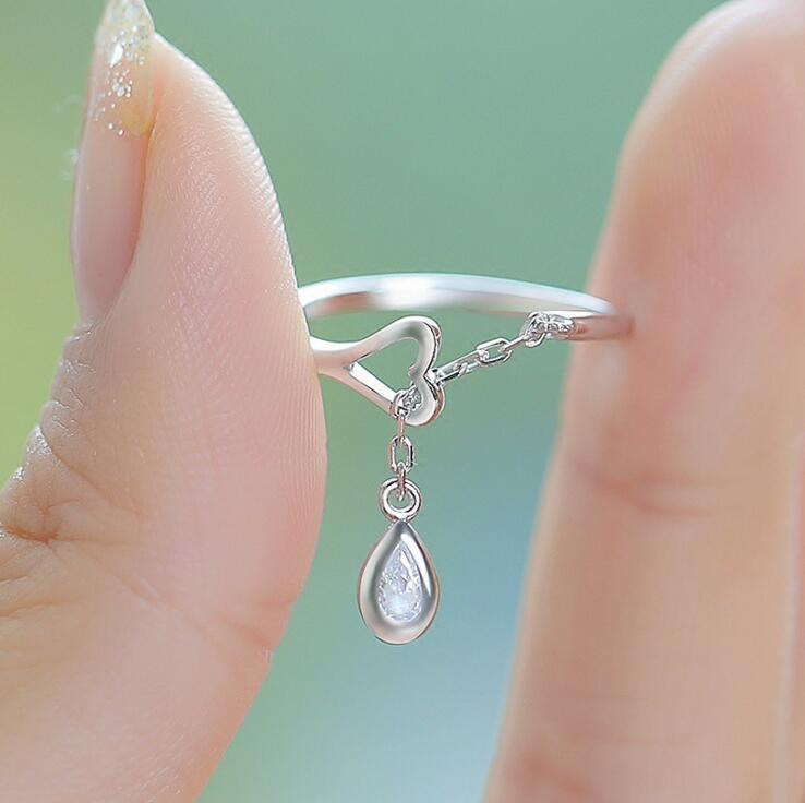 9g Weight Zircon Inlay Material Charm Ring Classification 1 Piece Simple Style Water Droplets Heart Shape Alloy Plating Inlay Zircon Women's Charm Ring