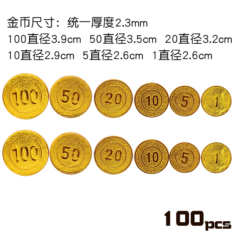 塑料海盗金币1元5元10元20元50元100元面值金钱币筹码道具币玩具|ru