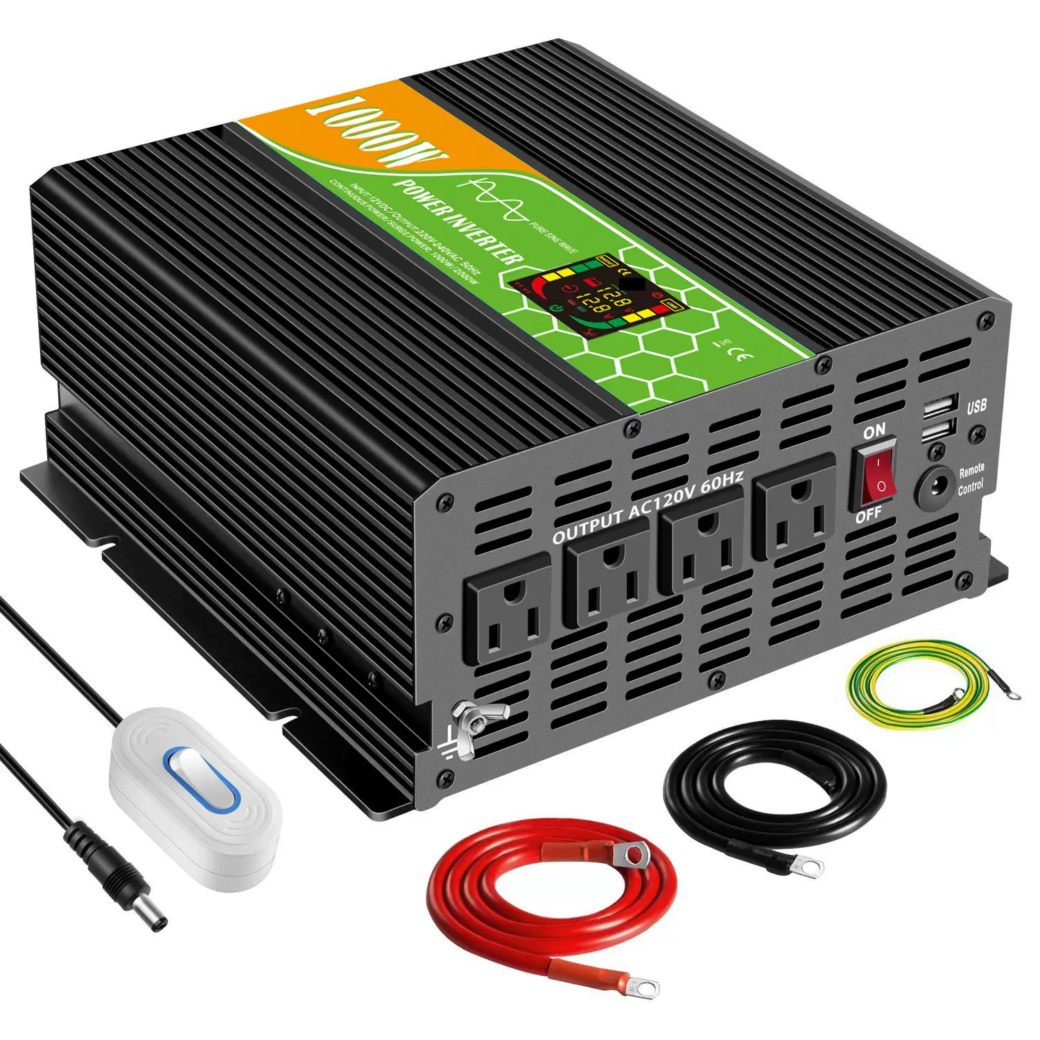 纯正弦波逆变器2000W 跨境电商爆款大卖产品 智能显示屏 线控开关