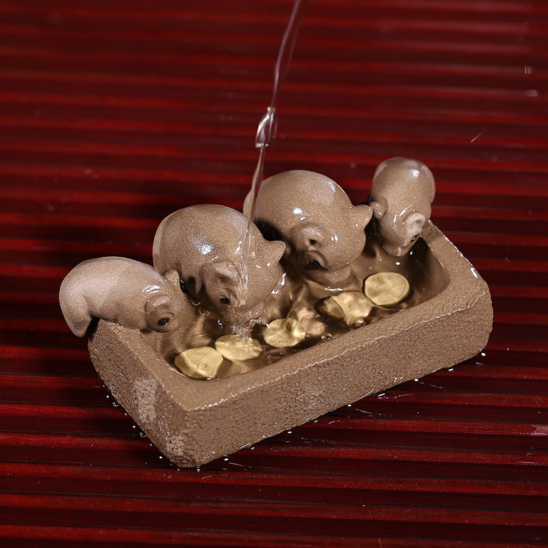 宜兴德利陶雕塑紫砂茶宠精品小猪槽茶盘摆件|ms