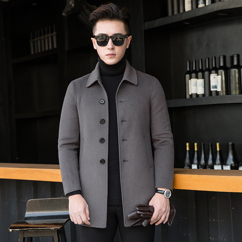 阿哇尼2018秋冬新款男士双面呢大衣青年羊毛呢子手工缝制韩版大衣|ms