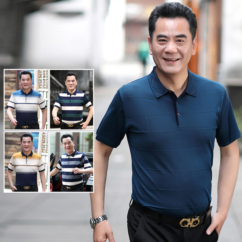 dad summer Short sleeved T-shirt 40-50 Middle and old age men's wear Borneol T-shirt man leisure time jacket father