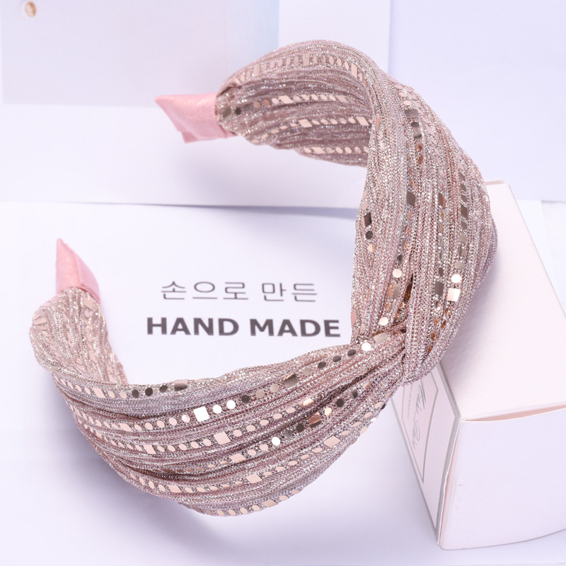 Hair Band Simple Korean Fil-lumiere Weave Fabric Wide Lace Mesh Shiny Crossed Headband Summer Hair Clip Headband B948 display picture 4