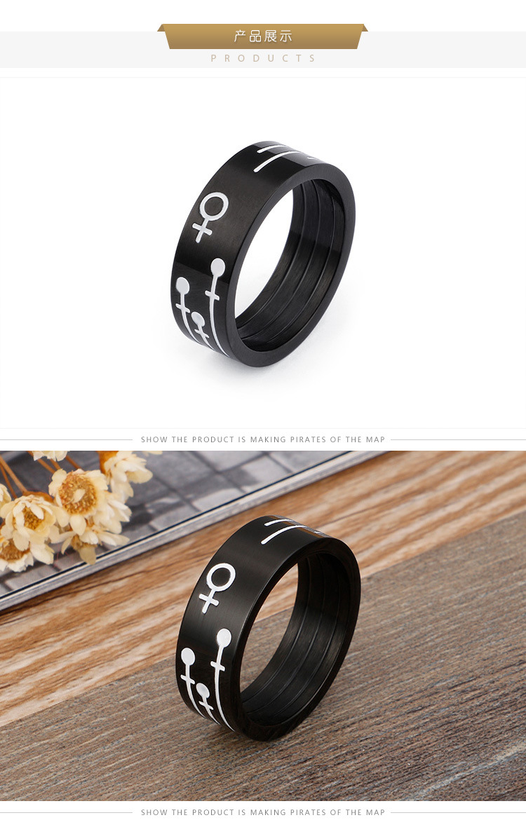 14g Weight Festival Occasion Titanium Steel Material Geometric Pattern Couple Gender Plating Design Korean Version Of New Stainless Steel Jewelry Fashion Personality Black Couple Ring Wholesale 2
