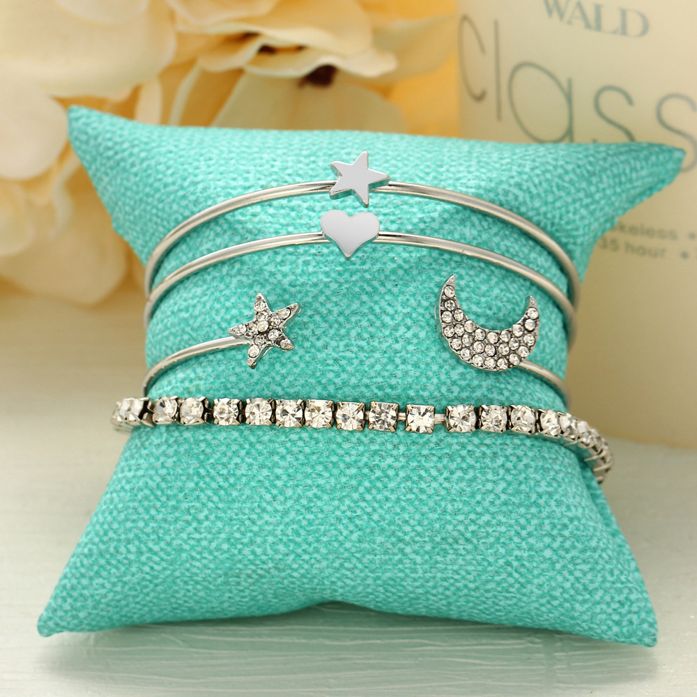 Fashion New  Simple Diamond Crystal Star Moon Four-piece  Alloy Bracelet Wholesale display picture 9