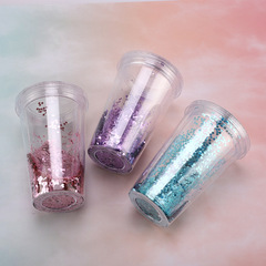 Creative cute sparkling plastic cup, straw, crushed ice cup, summer cooling ice cup, personalized cute handy cup