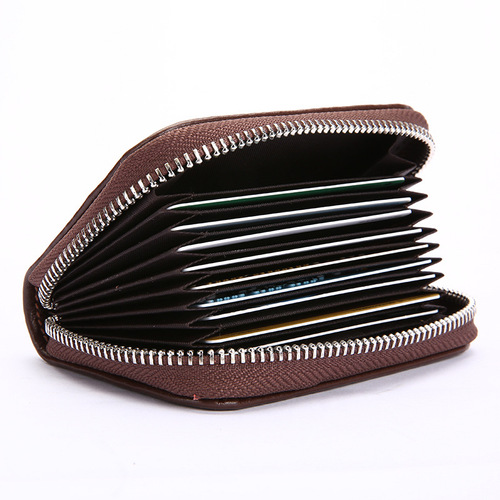 Genuine cowhide accordion card holder functional zipper coin purse men's and women's credit card holder