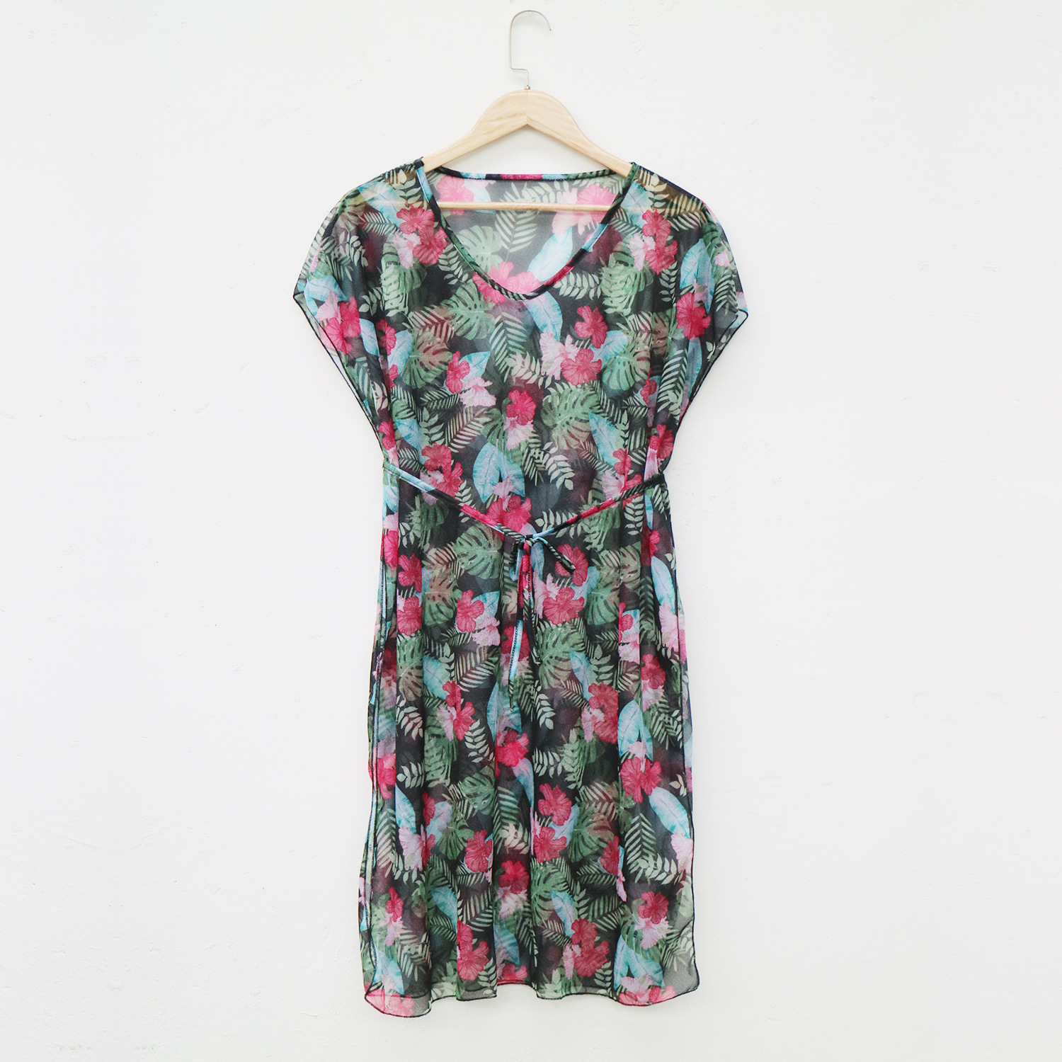 floral loose V-neck chiffon dress NSOY51855