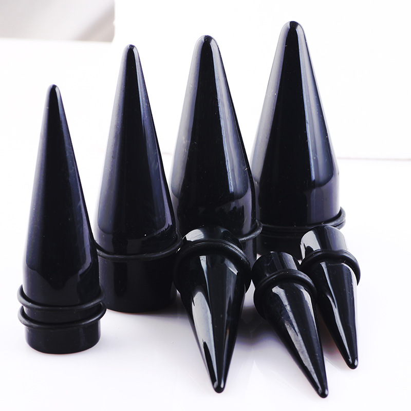 Trendy Black Pointed Cone Acrylic Ear Expander 24mm Auricle Plugs Ear Stretcher detail image 8