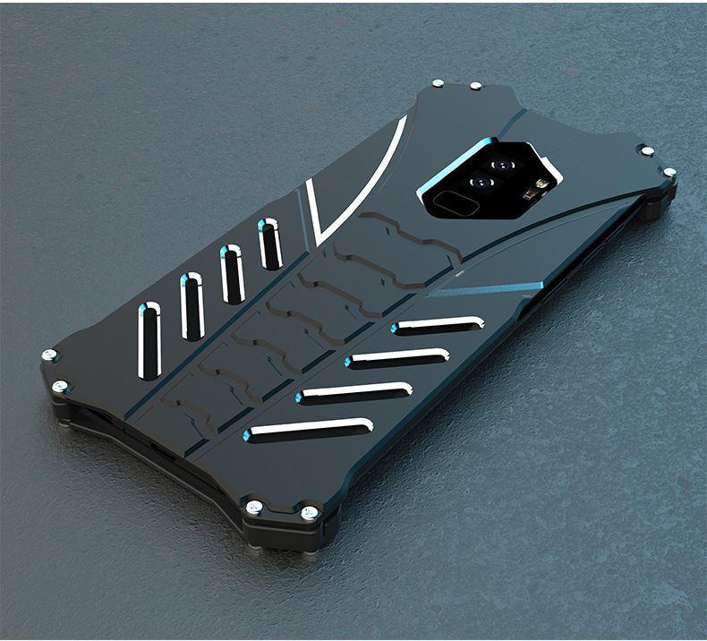 R-Just Batman Shockproof Aluminum Shell Metal Case with Custom Batarang Stent for Samsung Galaxy S9 Plus & Samsung Galaxy S9