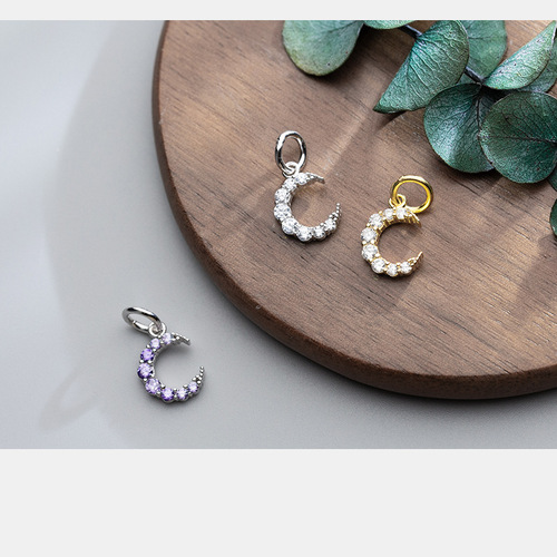 S925 silver electroplated gold micro inlaid sweet moon crescent pendant bracelet pendant DIY jewelry accessories S0503