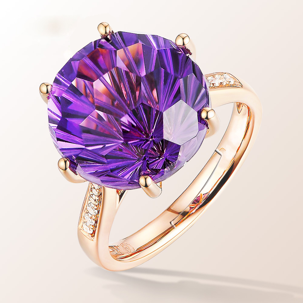 白铜龟面六爪高端气质活口可调节紫水晶戒指女欧美时尚活口指环