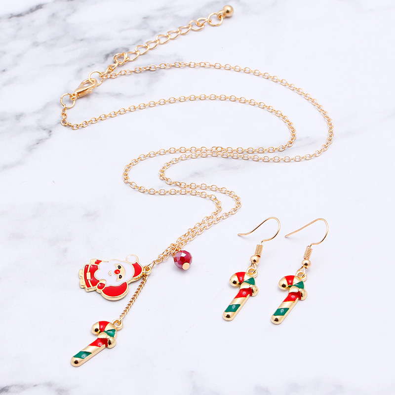 European And American New Ladies Christmas Drip Series Bell Snowman Wreath Santa Claus Necklace And Earrings Suite display picture 14
