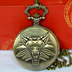 復古跨境大鬍子狼頭古銅色懷表廠家批發石英表石英懷表8856