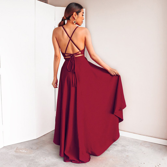 Sexy V-neck halter dress long skirt