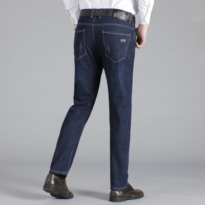 一件代发秋冬爸爸牛仔裤加绒厚款弹力宽松牛仔中年休闲裤厂家直销