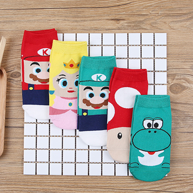 Calcetines de mujer de verano nuevos calcetines de mujer algodón peinado Calcetines de barco de mujer dibujos animados de mujer Mario Bros calcetines fábrica al por mayor