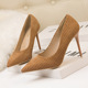 9219-A9 Korean version, fashion and simplicity OL high heel shoes are slim and thin with fine suede, high heel and shallow pointed women's shoes.