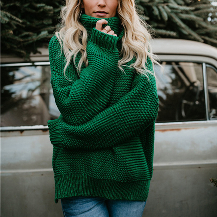 2023 otoño e invierno nuevo europeo y americano Comercio exterior punto Amazon popular grueso manga larga cuello alto suéter para mujeres