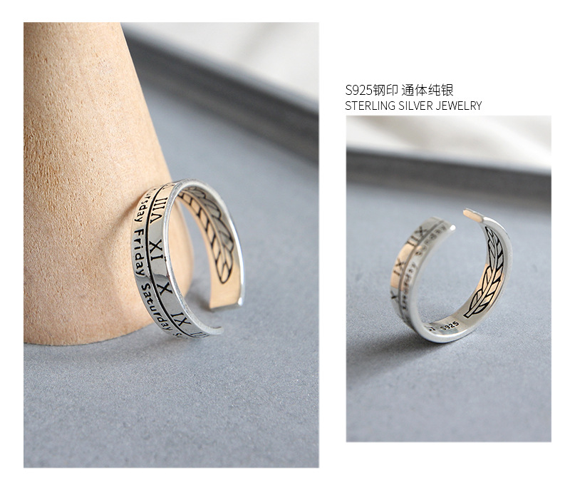 Korean Roman Numeral Sterling Silver Opening Ring display picture 9