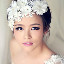 新娘全手工頭飾韓式蕾絲花朵結婚額飾珍珠水鑽婚紗發飾品