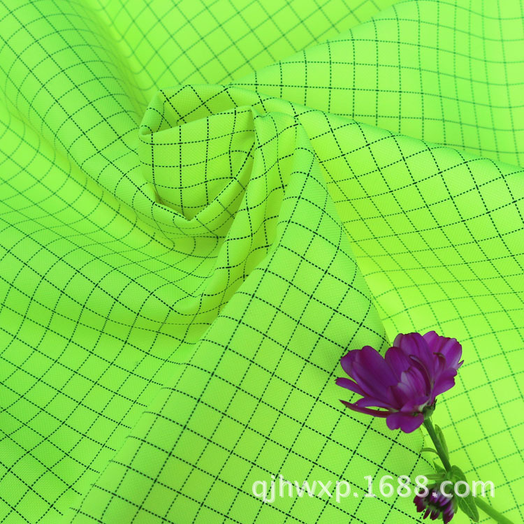 【厂家直供】300D165克0.7格荧光弹丝防静电警示工作服牛津布