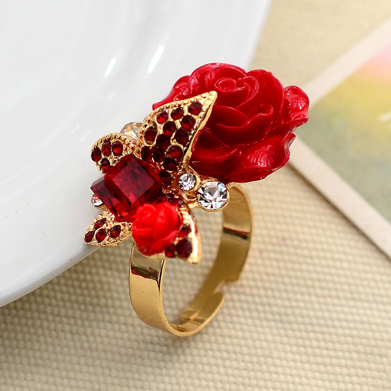 Exaggerated Bohemian Rose Butterfly Rhinestones Alloy Wholesale Open Rings display picture 5