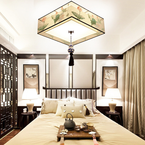 New Chinese style ceiling lamp bedroom lamp round classical atmosphere LED Chinese style lamp fabric living room study hotel lighting