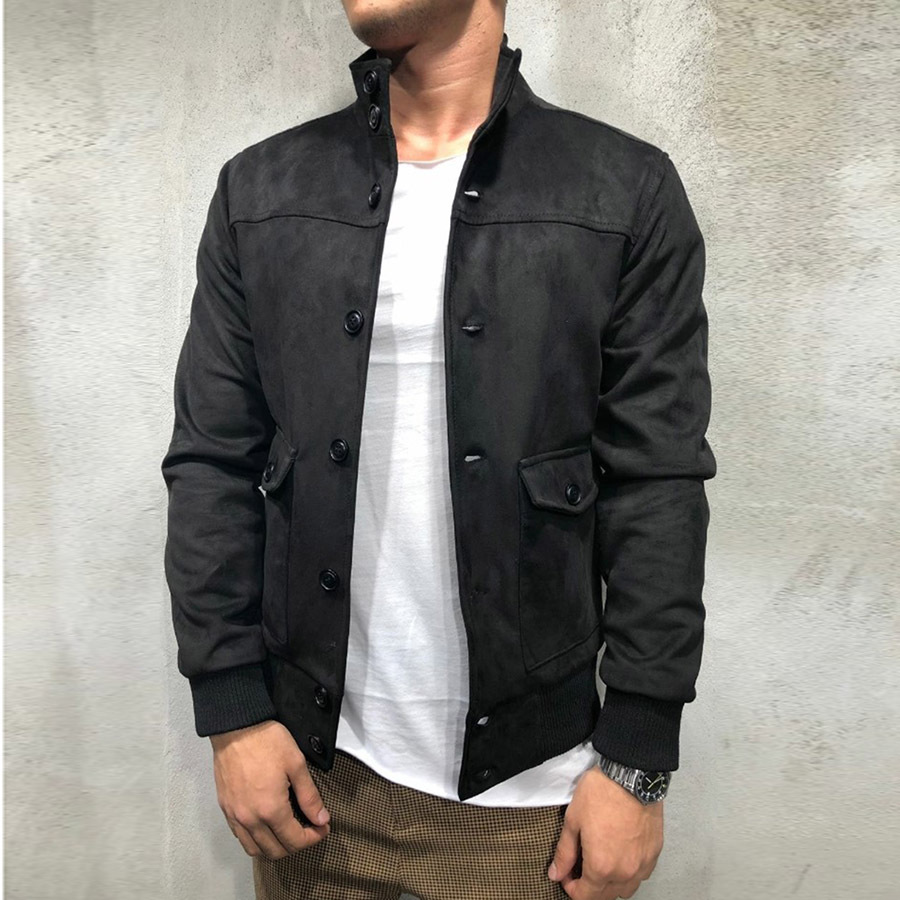 Suede Men's Casual Jacket - Back View