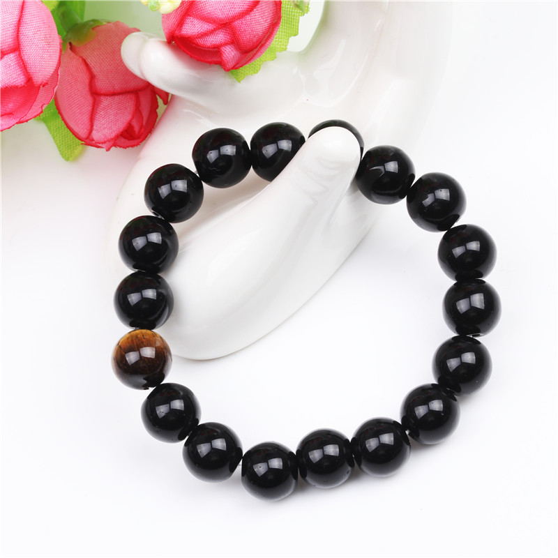 10mm Tiger Eye Volcanic Stone Bracelet Natural Black Agate Yellow Tiger Eye Bracelet Beaded Bracelet display picture 2