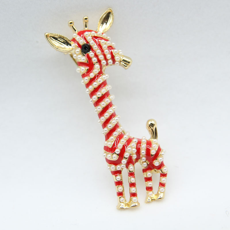Süße Giraffenbrosche Mit Perle Und Emaille Für Damen_voghion.com
