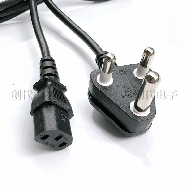 16A大南非三插品字尾电源线 南非认证插头sabs电源线