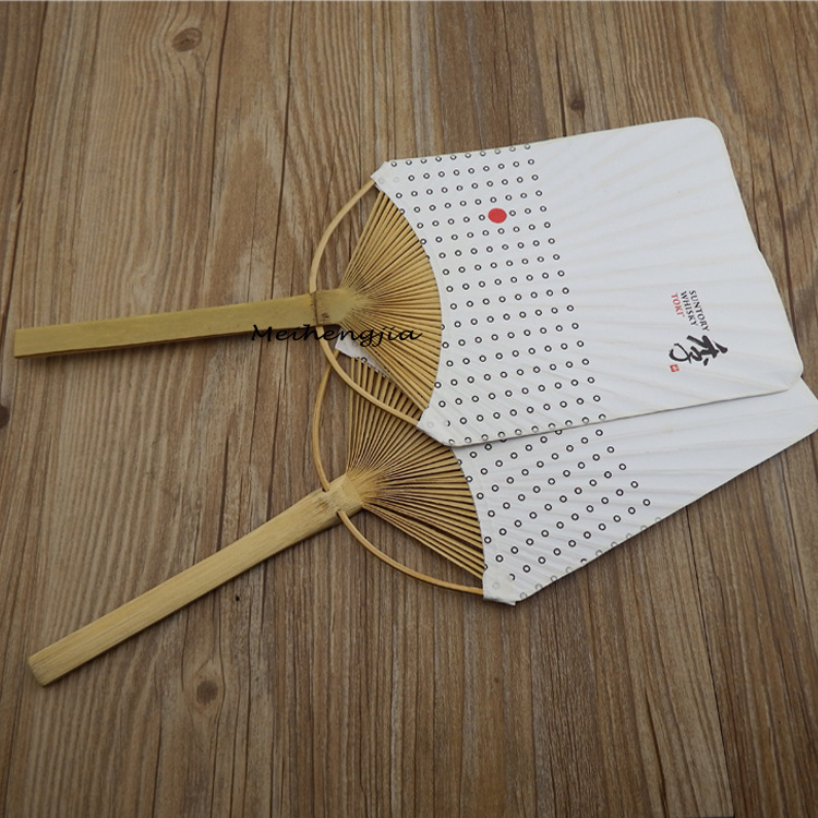 广东工厂热销日式长手把圆点方形纸扇 船桨形特别形状广告竹扇子