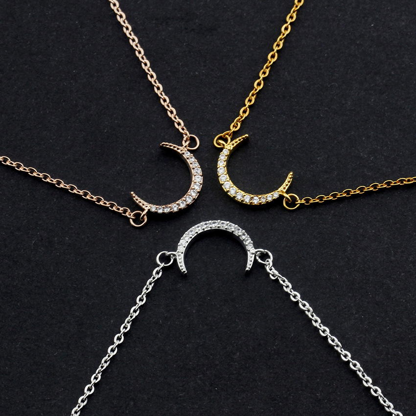 Retro Crescent Shaped Moon Crystal Pendant Stainless Steel Bracelet