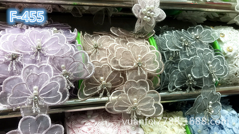 F-455-2立体3D花朵蝴蝶手工钉珠钉钻婚纱礼服花边DIY辅料批发