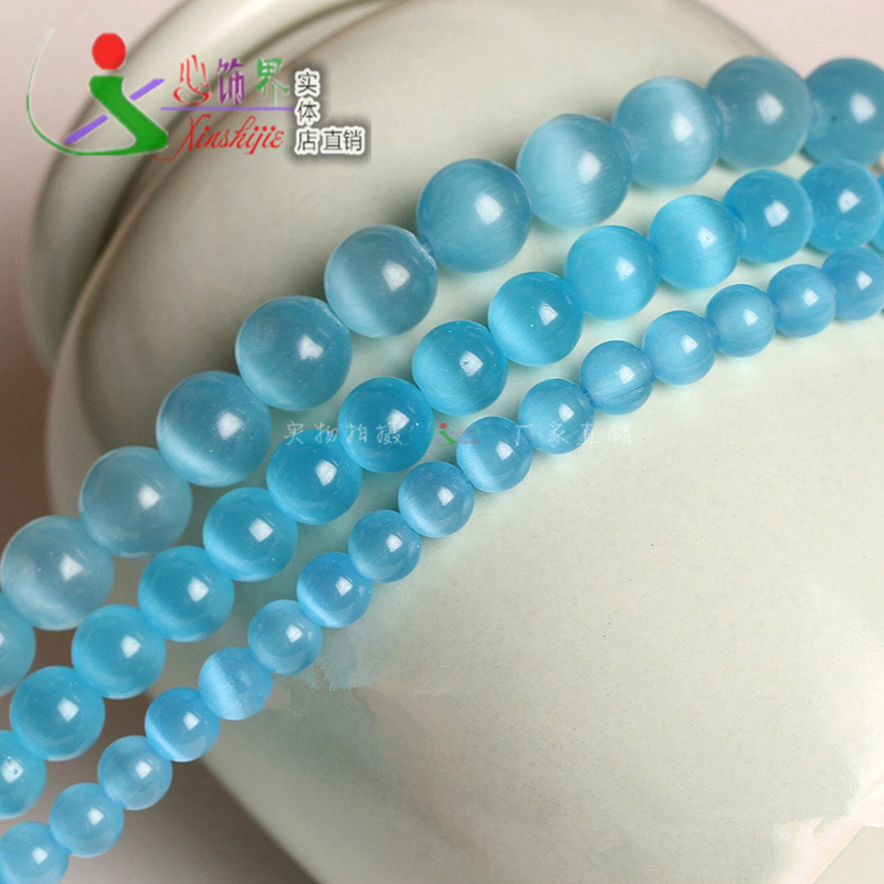 DIY 手工饰品配件浅蓝色猫眼石串珠散珠子水晶半成品女款厂家批发