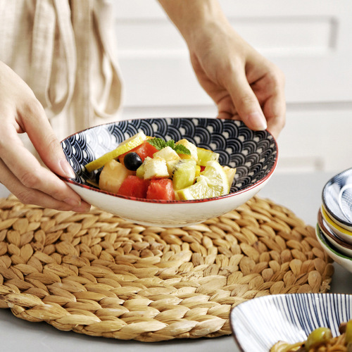 Japanese style olive-shaped dish plate salad plate deep dish plate home hotel creative plate Amazon
