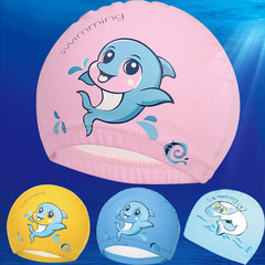 Four-sided elastic high-end children's PU coating cartoon swimming cap children's swimming cap waterproof ear protection PU cap dolphin pattern batch