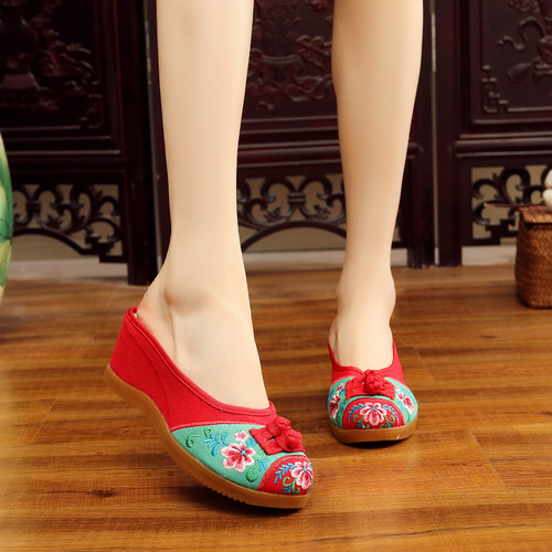 Aromatherapy Dignity Pinellia Yan Ruyu Embroidered Linen Slippers Canvas Embroidered Shoes Inner Height Retro Shoes