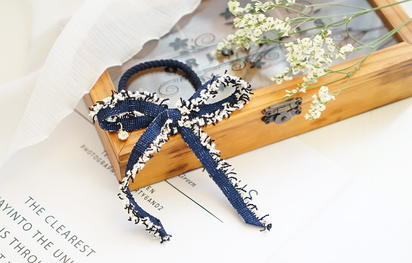 Rhinestones Raw Edge Bowknot Rubber Band Hair Tie Korean Style Head Rope Bow Knot Hair Rope display picture 2